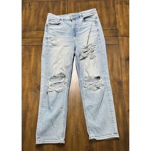 American Eagle Stretch Ripped Distressed HighRise Jeans LightWash Womens 10Short